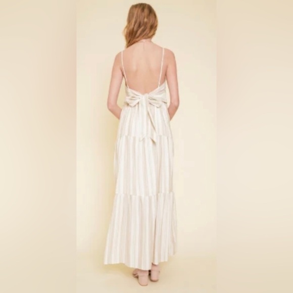 Hem & Thread Sol Stripe Open Tie Back Tiered Midi Dress Medium - Picture 3 of 11